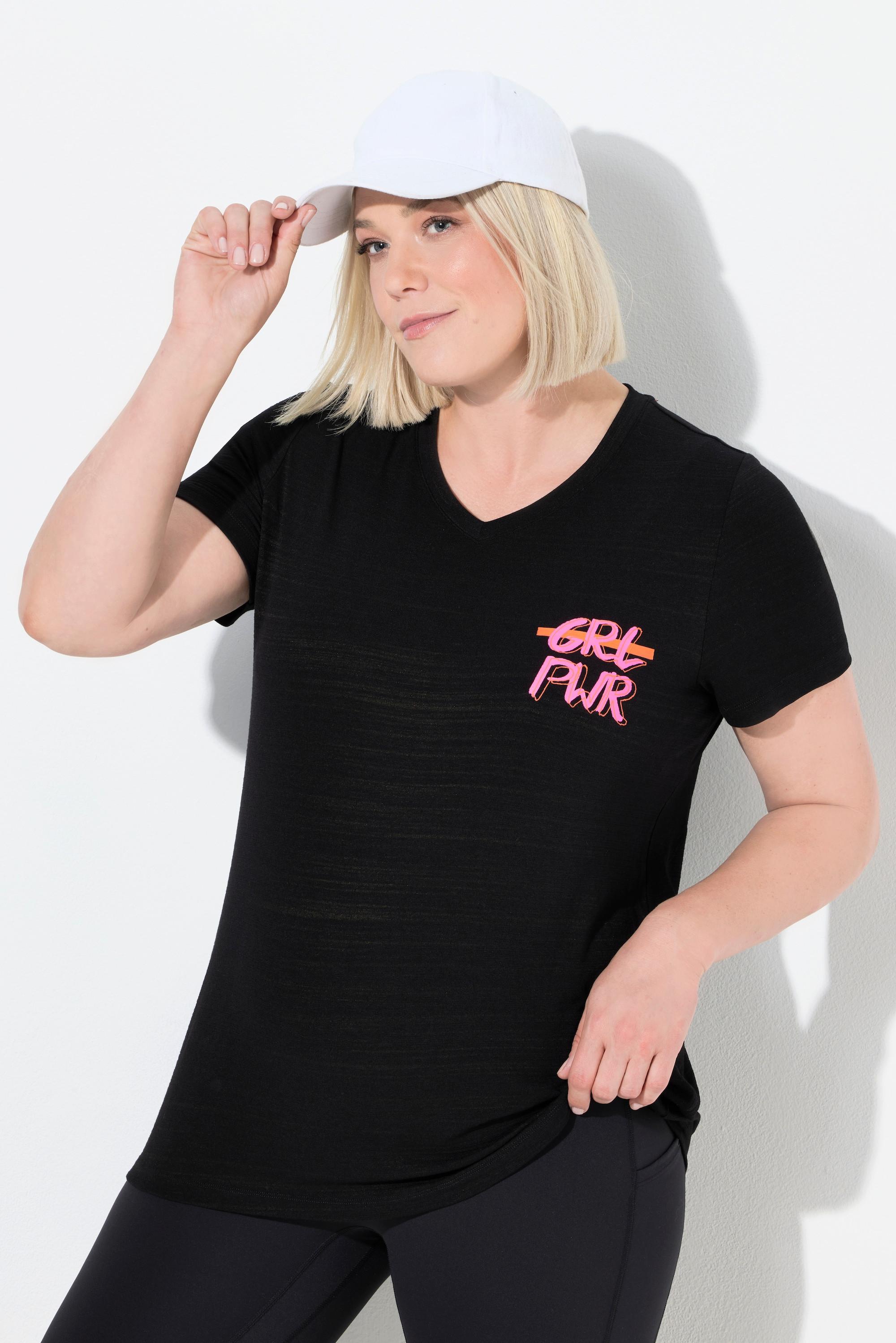 Ulla Popken Maglia funzionale aperture scollo a V mezze maniche riciclata  