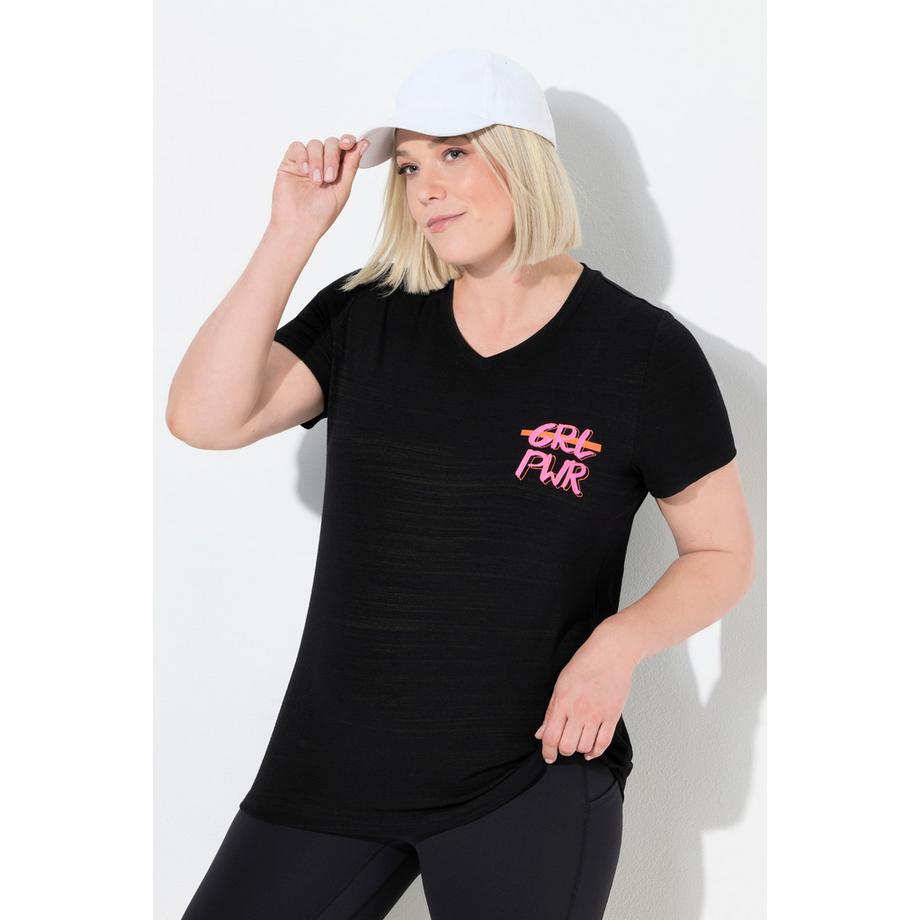 Ulla Popken T-shirt fonctionnel découpes col en V manches courtes recyclé  