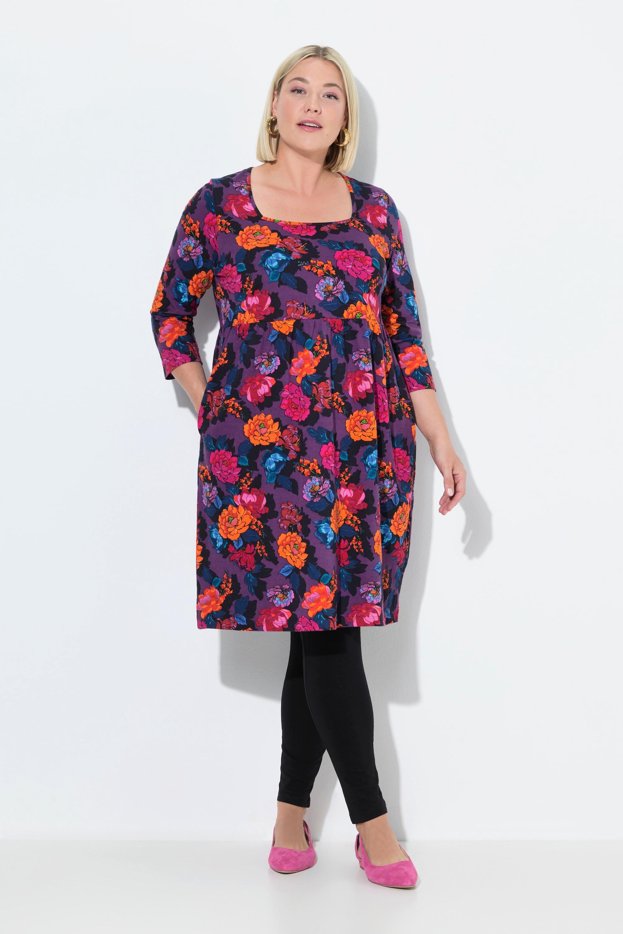 Ulla Popken Robe évasée en jersey encolure carré manches 3/4  