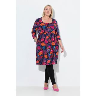 Ulla Popken Robe évasée en jersey encolure carré manches 3/4  