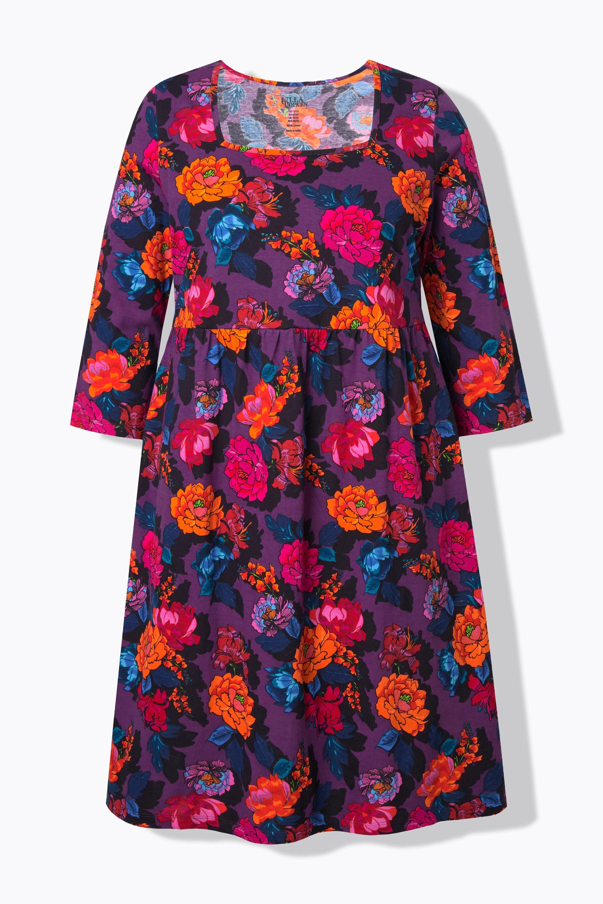 Ulla Popken Robe évasée en jersey encolure carré manches 3/4  