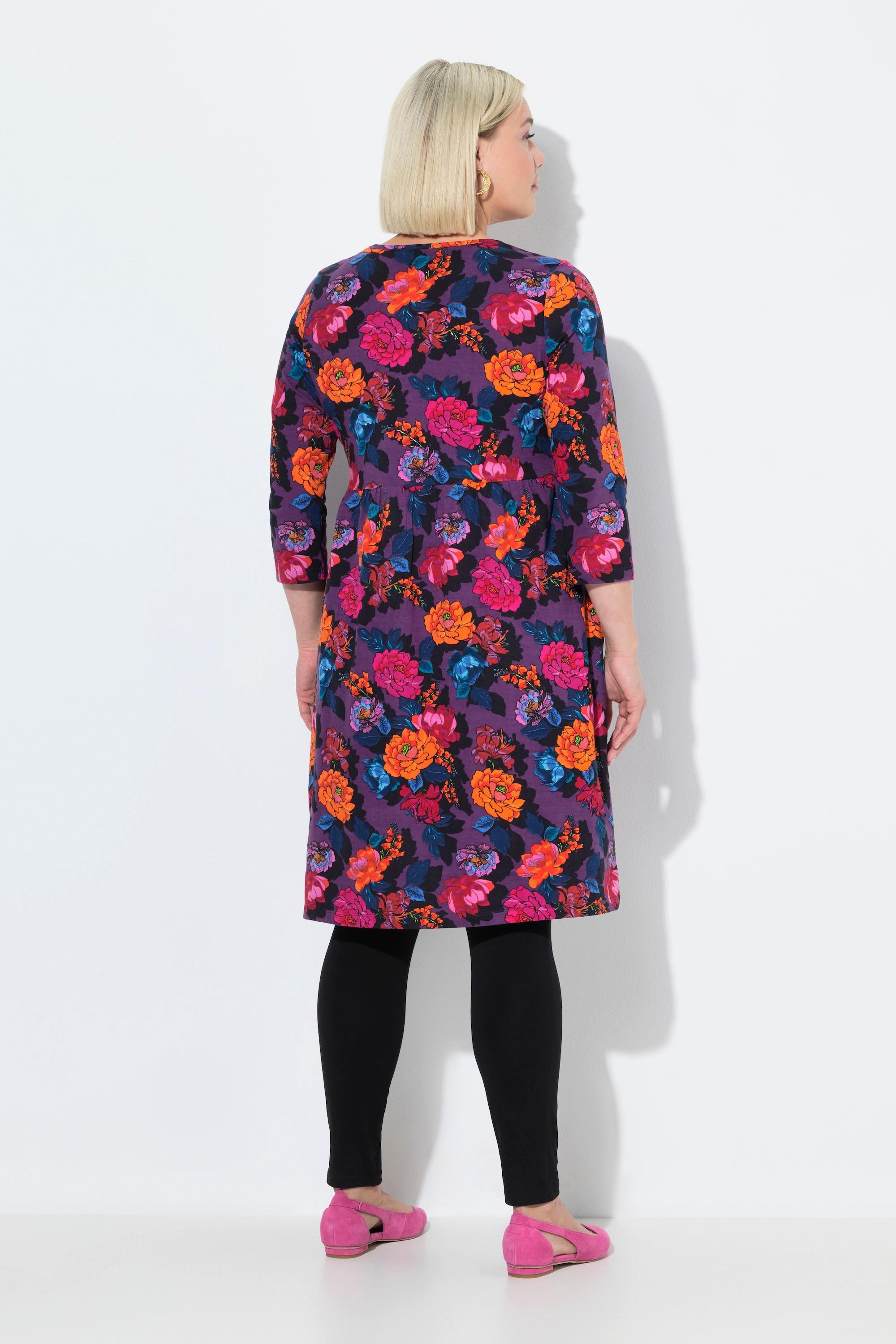 Ulla Popken Robe évasée en jersey encolure carré manches 3/4  