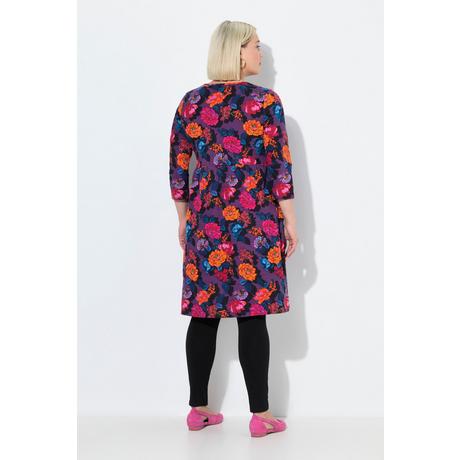 Ulla Popken Robe évasée en jersey encolure carré manches 3/4  