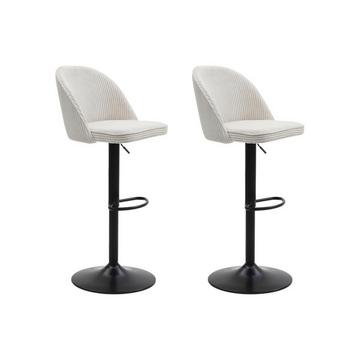 Lot de 2 tabourets de bar en velours côtelé et métal noir - Hauteur réglable - Crème - ALPALI