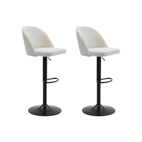 Vente-unique Lot de 2 tabourets de bar en velours côtelé et métal noir - Hauteur réglable - Crème - ALPALI  