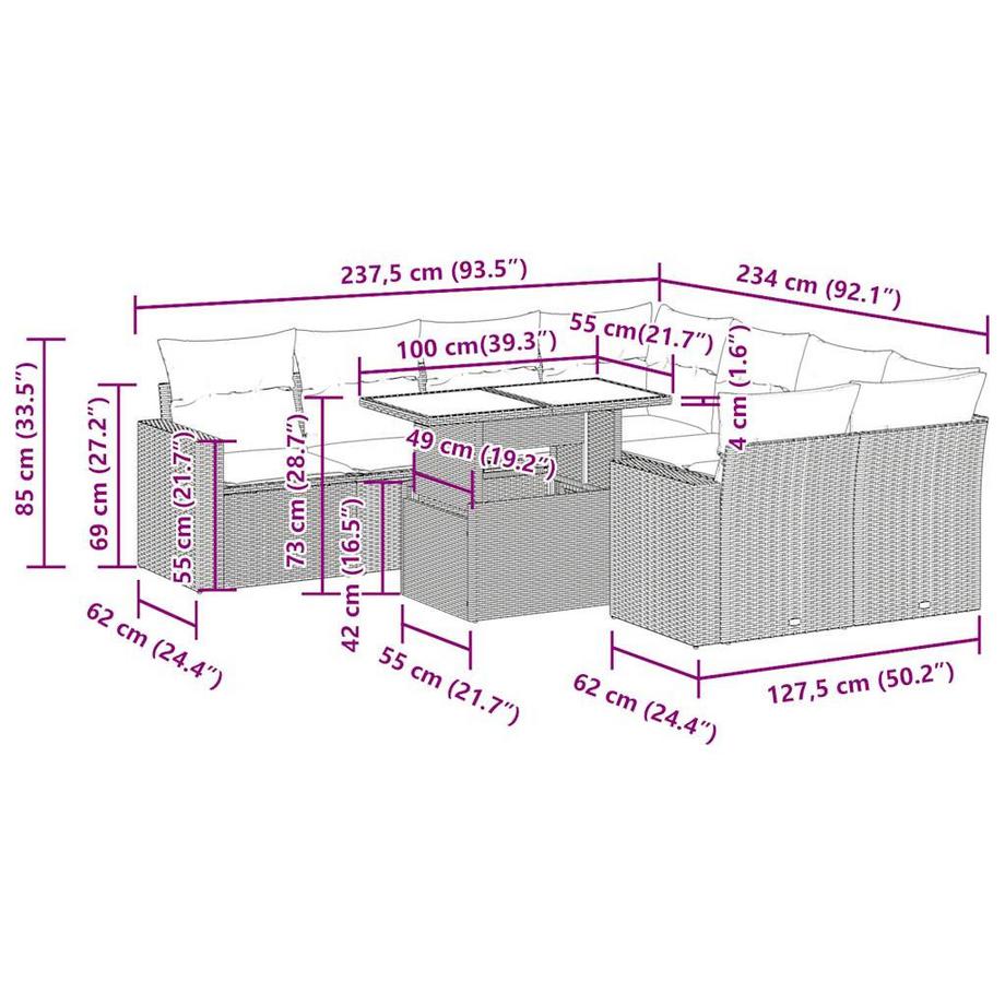 VidaXL Ensemble de canapés de jardin rotin synthétique  