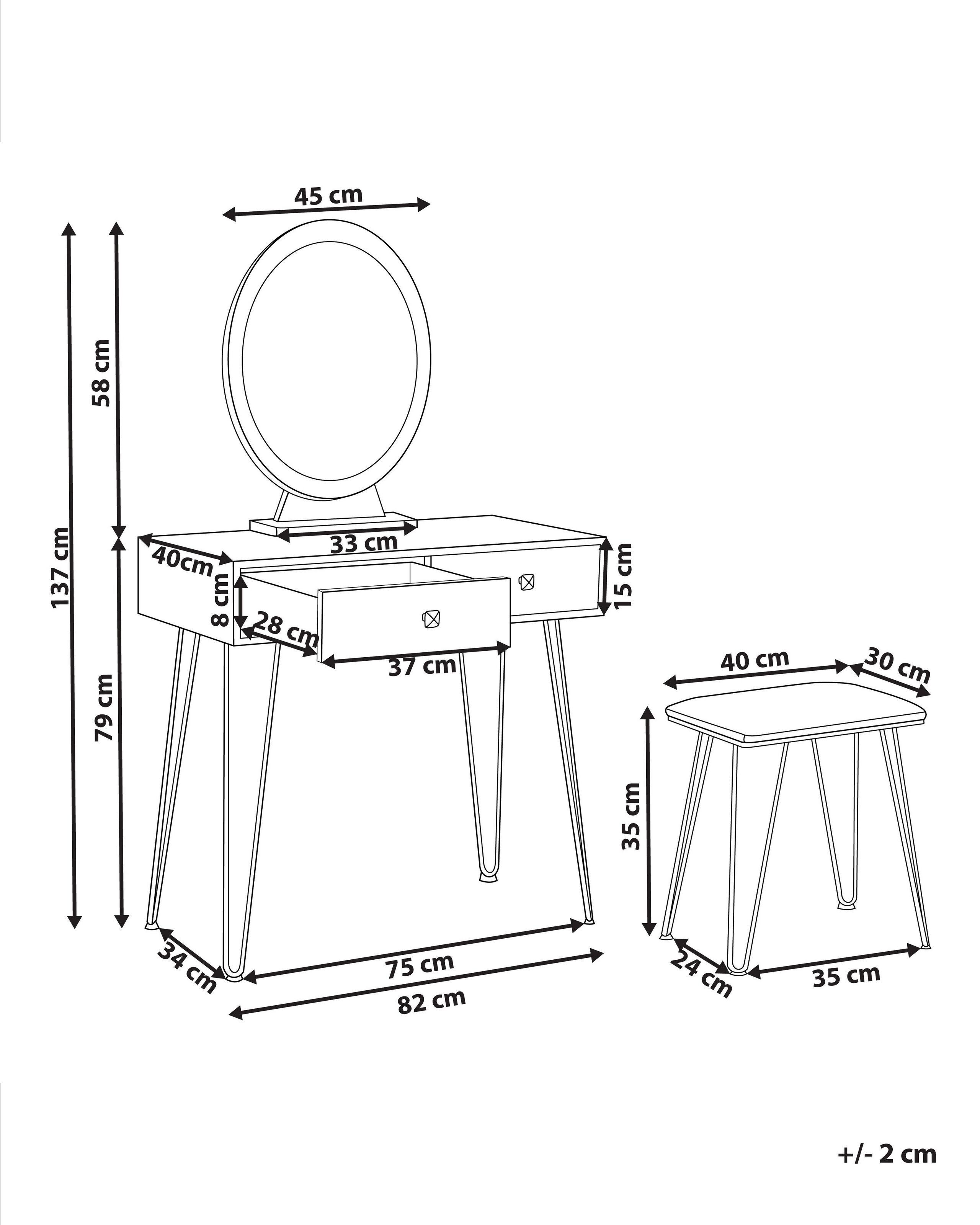 Beliani  Schminktisch mit Spiegel und Hocker aus MDF-Platte Glamourös CAEN 