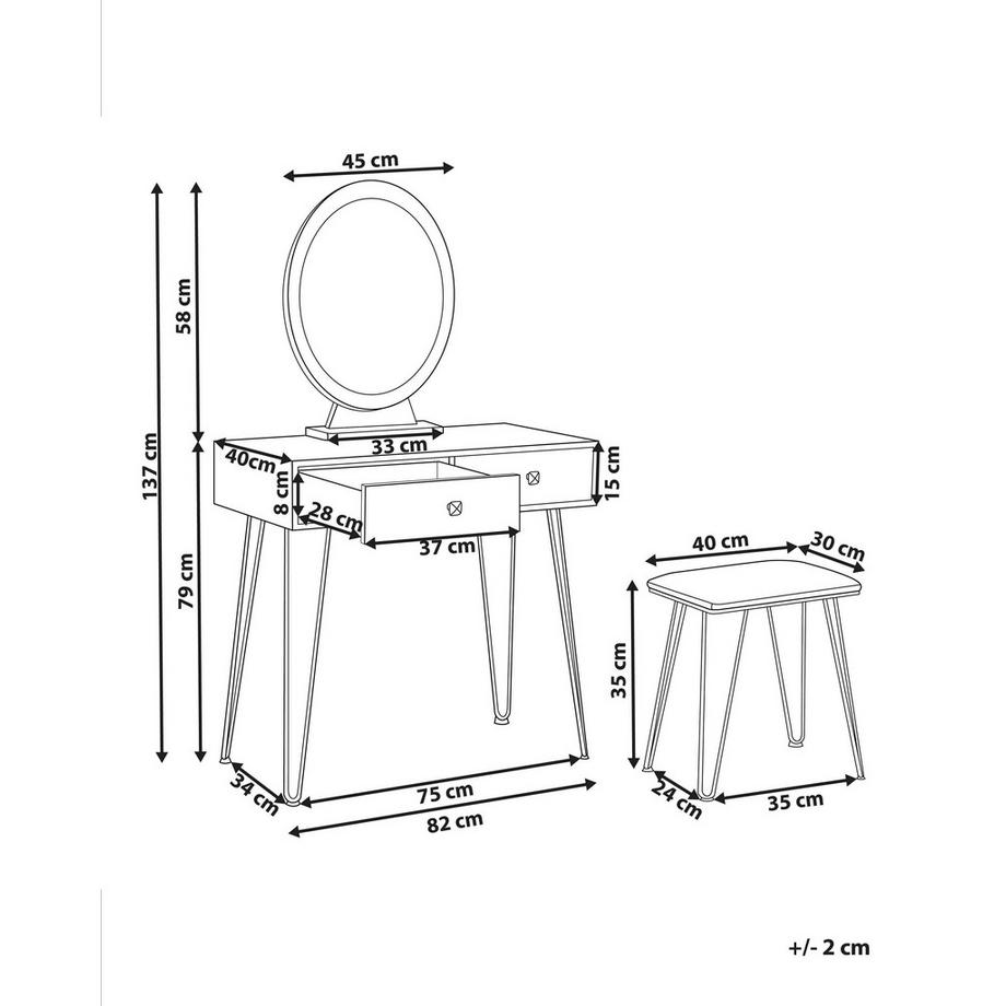 Beliani  Schminktisch mit Spiegel und Hocker aus MDF-Platte  CAEN 