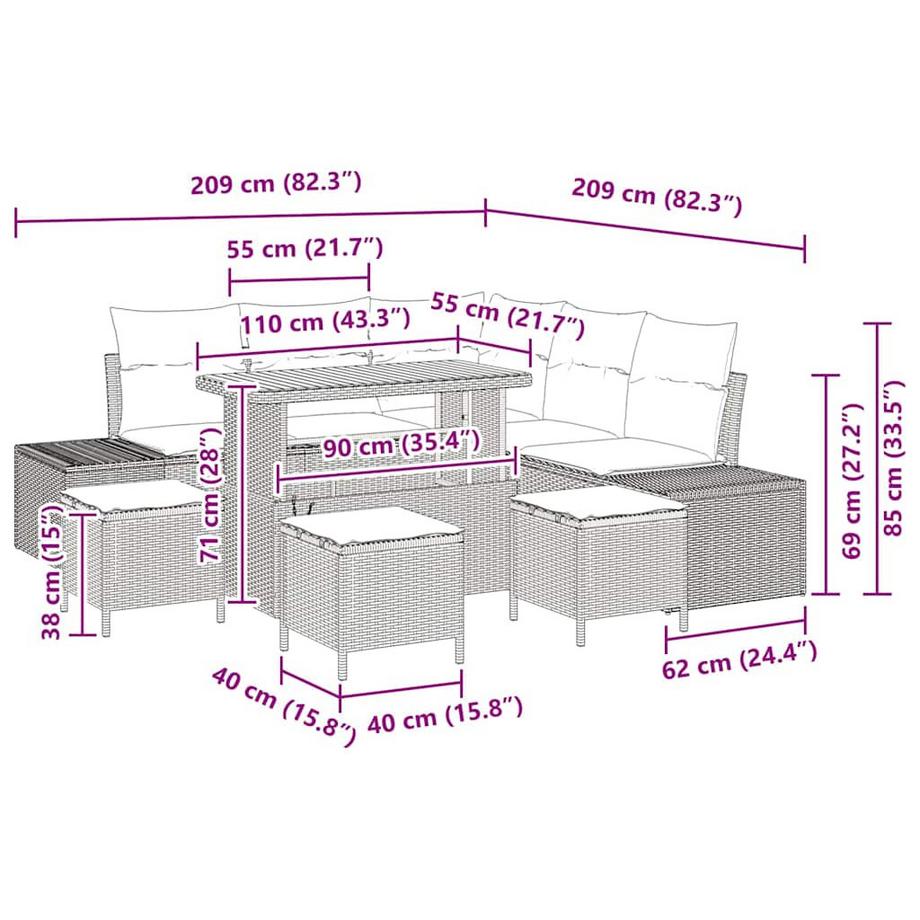 VidaXL Set Divano da Giardino Polyrattan  