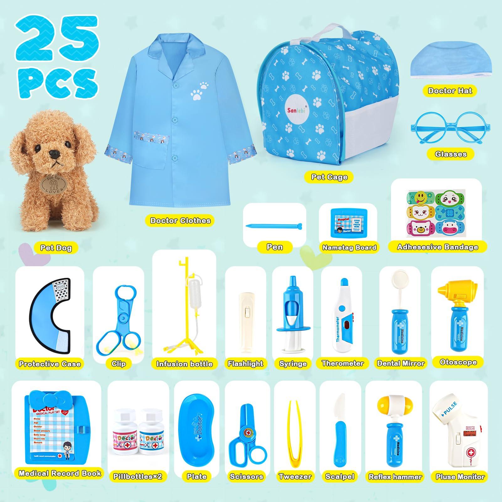 Mallette De Vétérinaire En Bois Pour Enfants – Avec Peluche Chien, Blouse Et Accessoires – Jeu De Rôle Pour Filles Et Garçons (rose) - 7