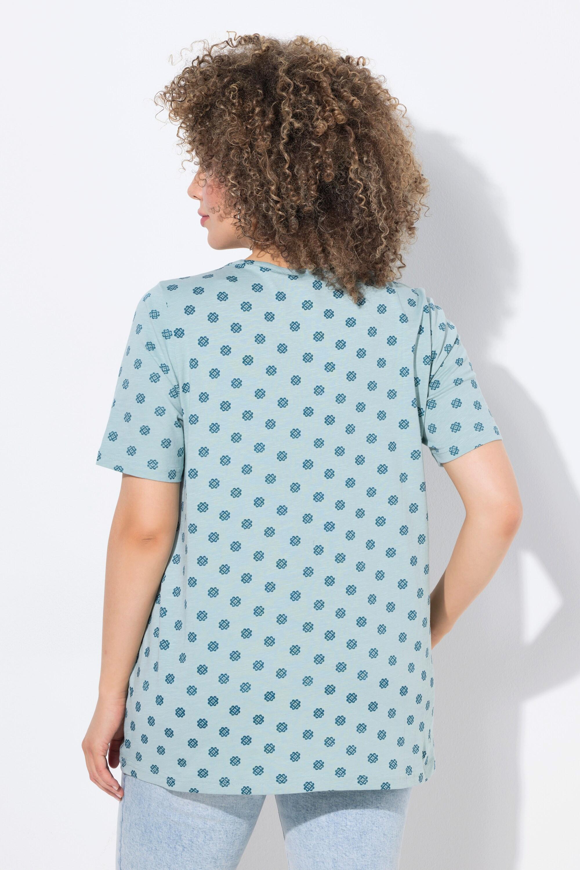 Ulla Popken T-shirt Nervature Taglio Svasato Scollo a V Mezze Maniche  