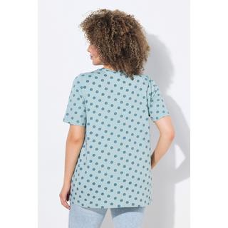 Ulla Popken T-shirt Nervature Taglio Svasato Scollo a V Mezze Maniche  