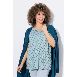 Ulla Popken T-shirt Nervature Taglio Svasato Scollo a V Mezze Maniche  