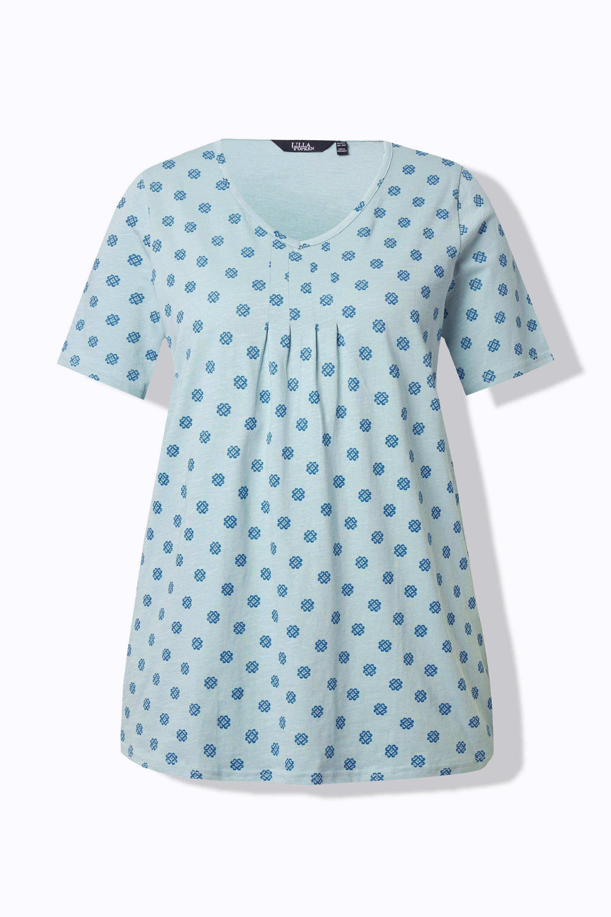 Ulla Popken T-shirt Nervature Taglio Svasato Scollo a V Mezze Maniche  