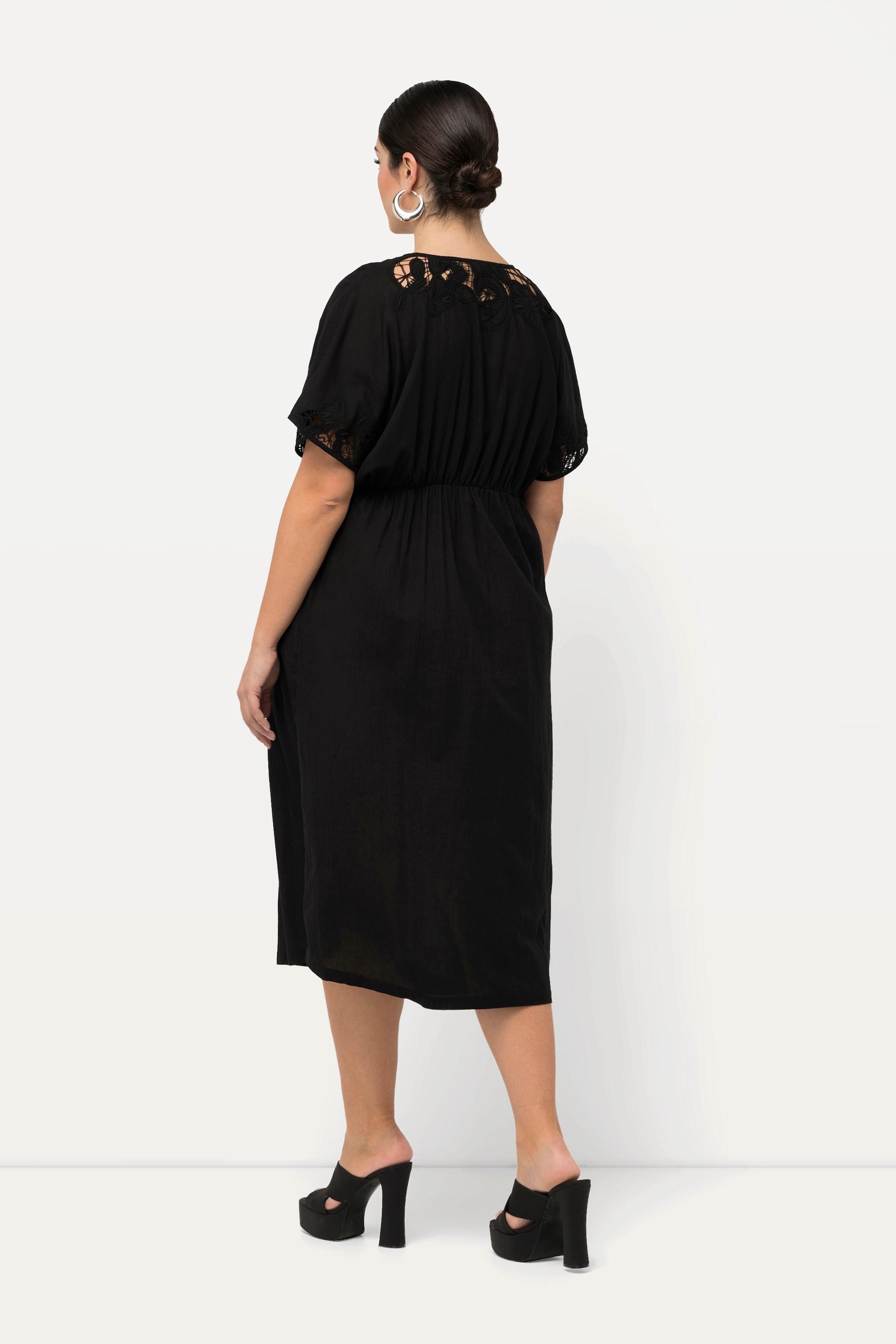 Ulla Popken  Kleid, Stickerei, Oversized, V-Ausschnitt, Halbarm 