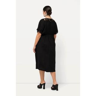 Ulla Popken  Kleid, Stickerei, Oversized, V-Ausschnitt, Halbarm 