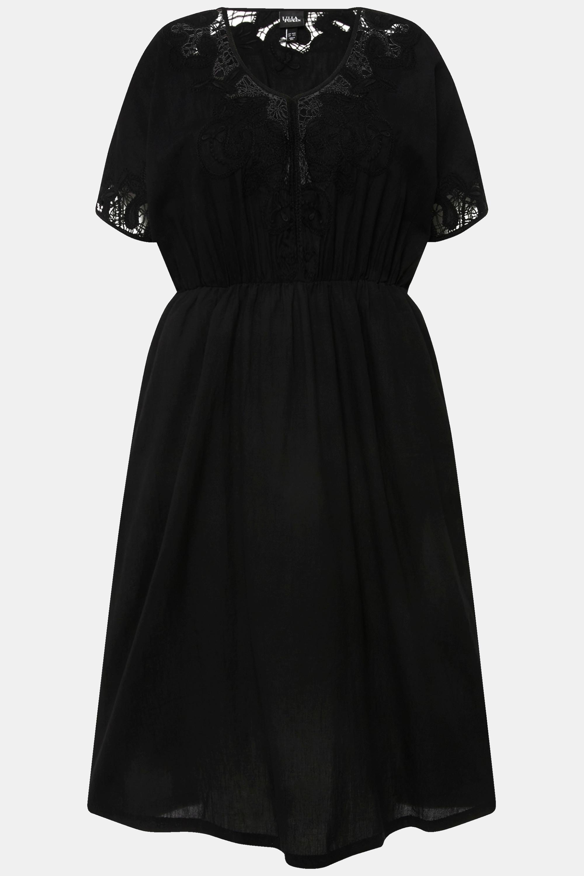 Ulla Popken Abito oversize ricamato scollo a V mezze maniche  