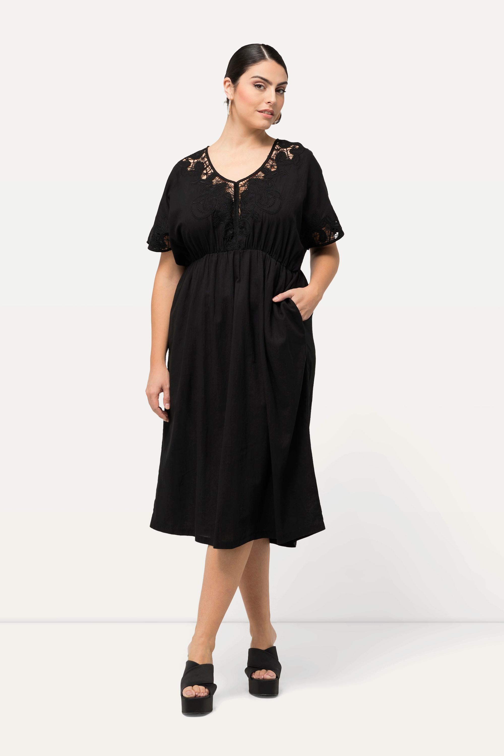 Ulla Popken Abito oversize ricamato scollo a V mezze maniche  