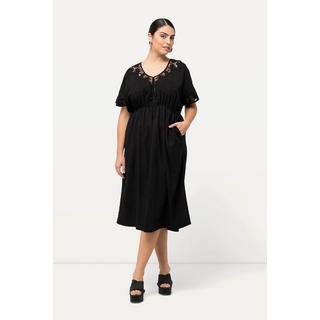 Ulla Popken  Kleid, Stickerei, Oversized, V-Ausschnitt, Halbarm 