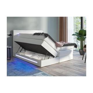 DREAMEA Set Boxspring Testata LED+Base contenitore+Materasso+Topper Similpelle Bianco KEROS di DREAMEA  