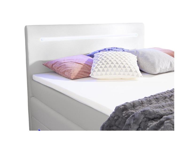 DREAMEA Set Boxspring Testata LED+Base contenitore+Materasso+Topper Similpelle Bianco KEROS di DREAMEA  