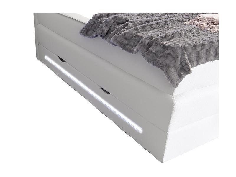 DREAMEA Set Boxspring Testata LED+Base contenitore+Materasso+Topper Similpelle Bianco KEROS di DREAMEA  