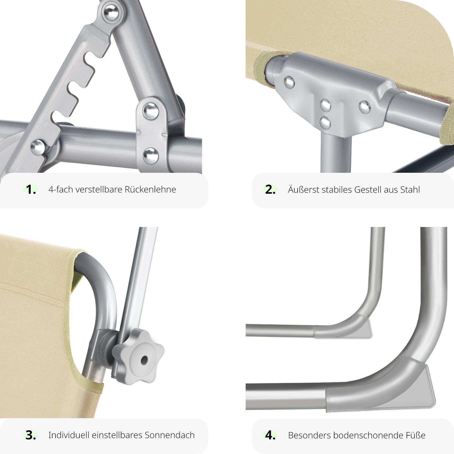 Tectake lettino prendisole, regolabile in 4 posizioni  