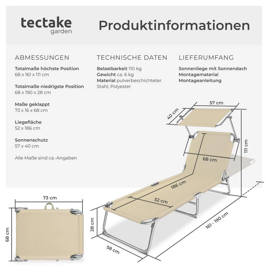 Tectake Lettino prendisole   pieghevole  