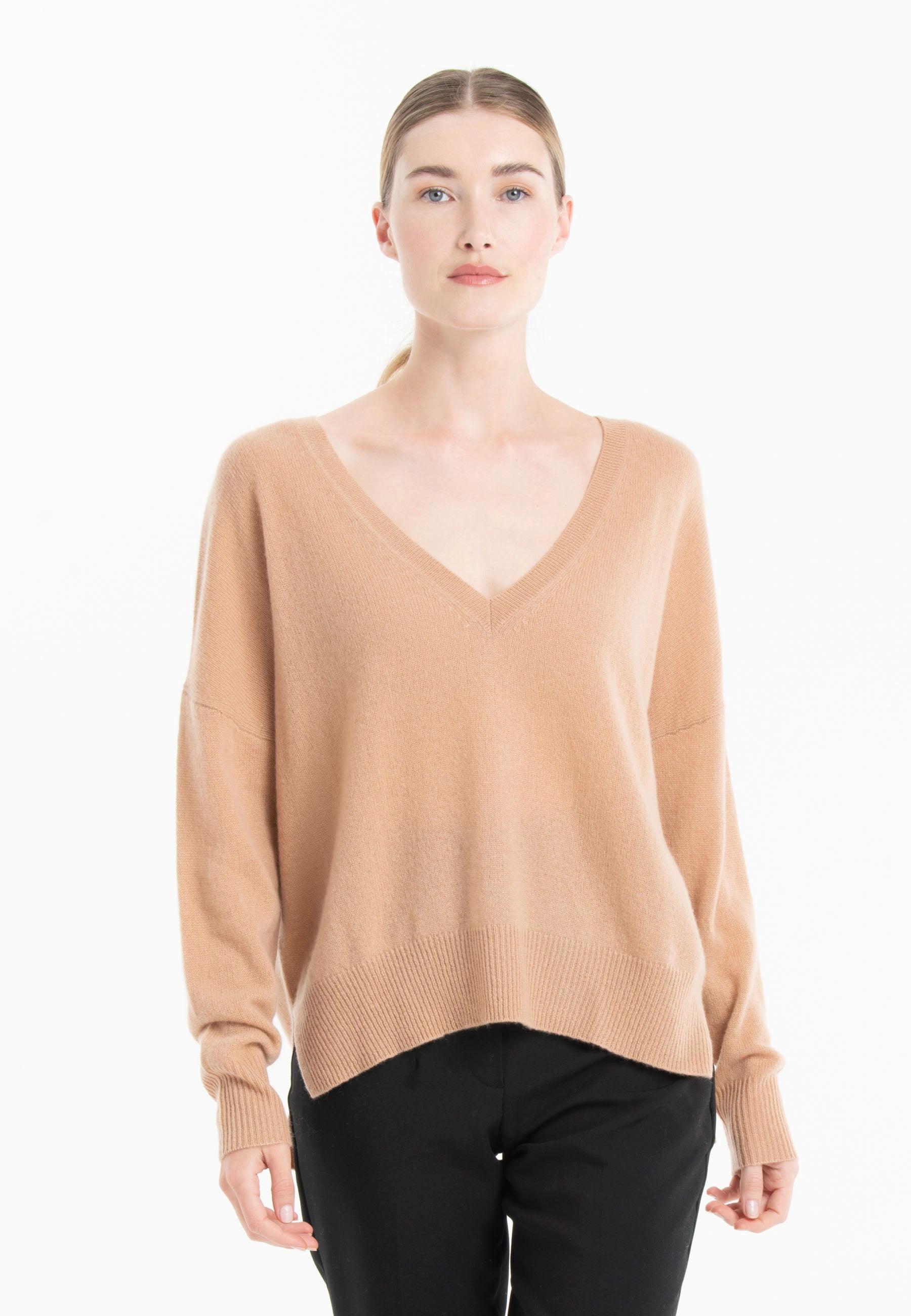 Studio Cashmere8  NAMI 23 Pull col V avec bande couleur - 100% cachemire 