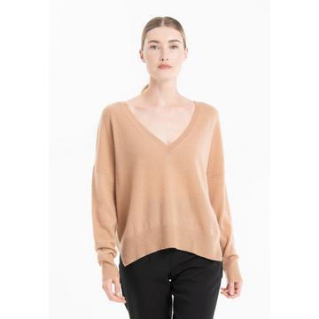 NAMI 23 V-Ausschnitt Pullover mit farbigem Streifen - 100% Kaschmir