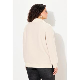 Ulla Popken  Pullover polo in pile teddy con collo alto, zip e maniche lunghe 