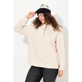 Ulla Popken  Pullover polo in pile teddy con collo alto, zip e maniche lunghe 