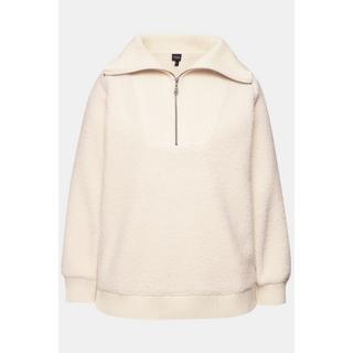 Ulla Popken  Pullover polo in pile teddy con collo alto, zip e maniche lunghe 