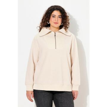 Pullover polo in pile teddy con collo alto, zip e maniche lunghe