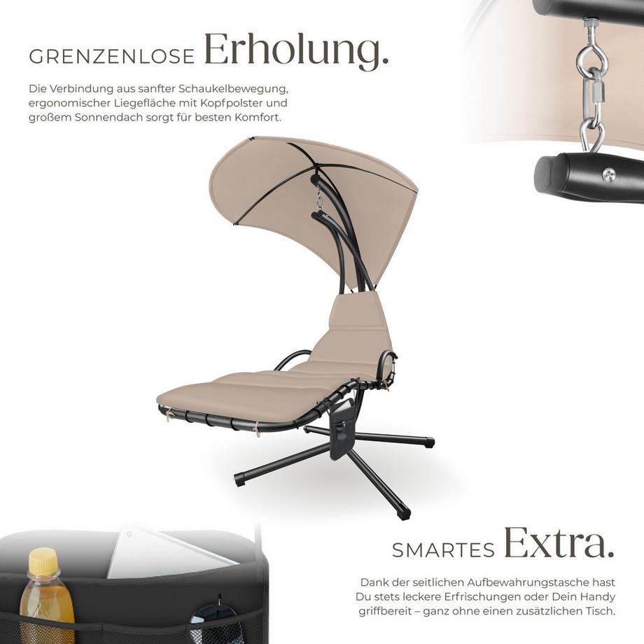 Tectake Hängeliege Elaria großes Sonnendach mit UV-Schutz stabil und strapazierfähig  