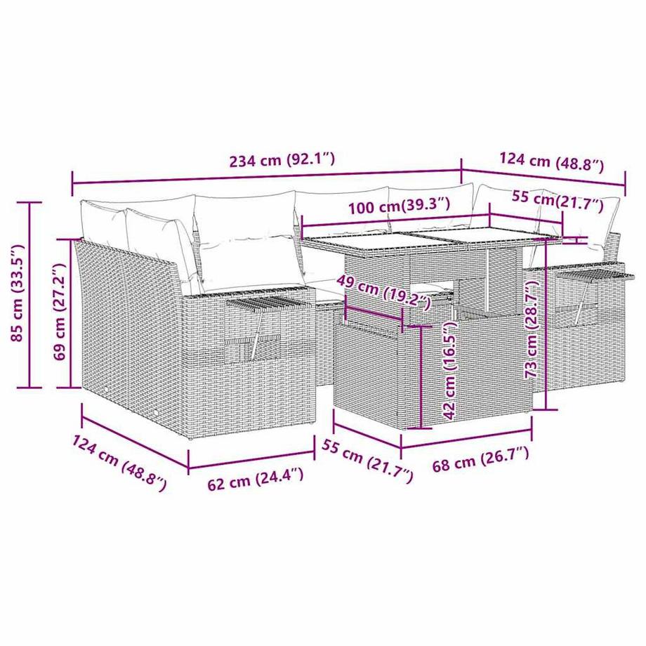 VidaXL Ensemble de canapés de jardin rotin synthétique  