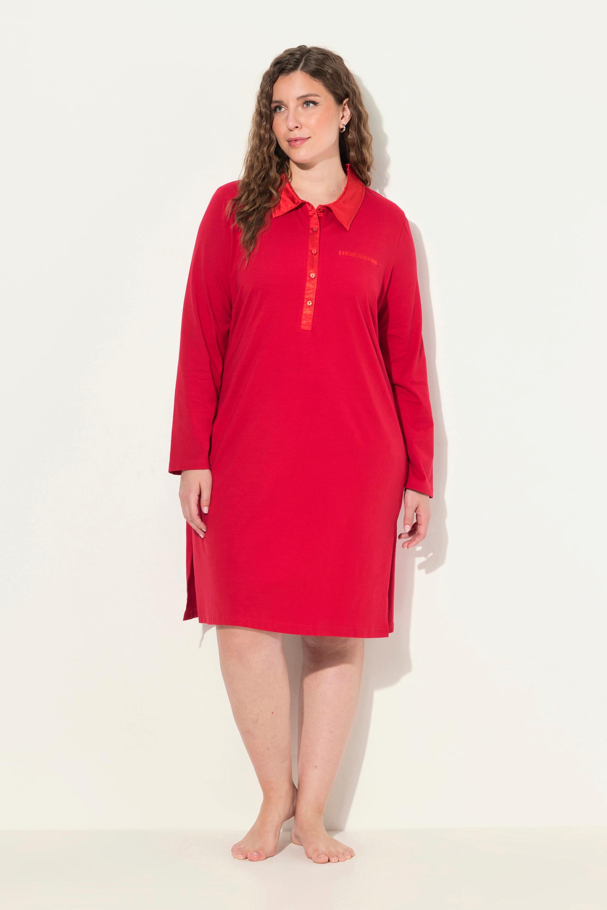 Ulla Popken Chemise de nuit Col Détails en satin Manches longues  