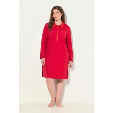 Chemise de nuit avec col, détails en satin, manches longues