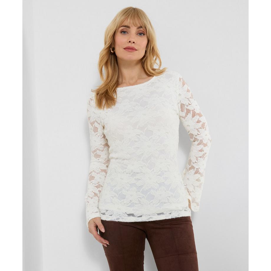 Henley en Dentelle Extensible Texturée à Manches Larges Esme