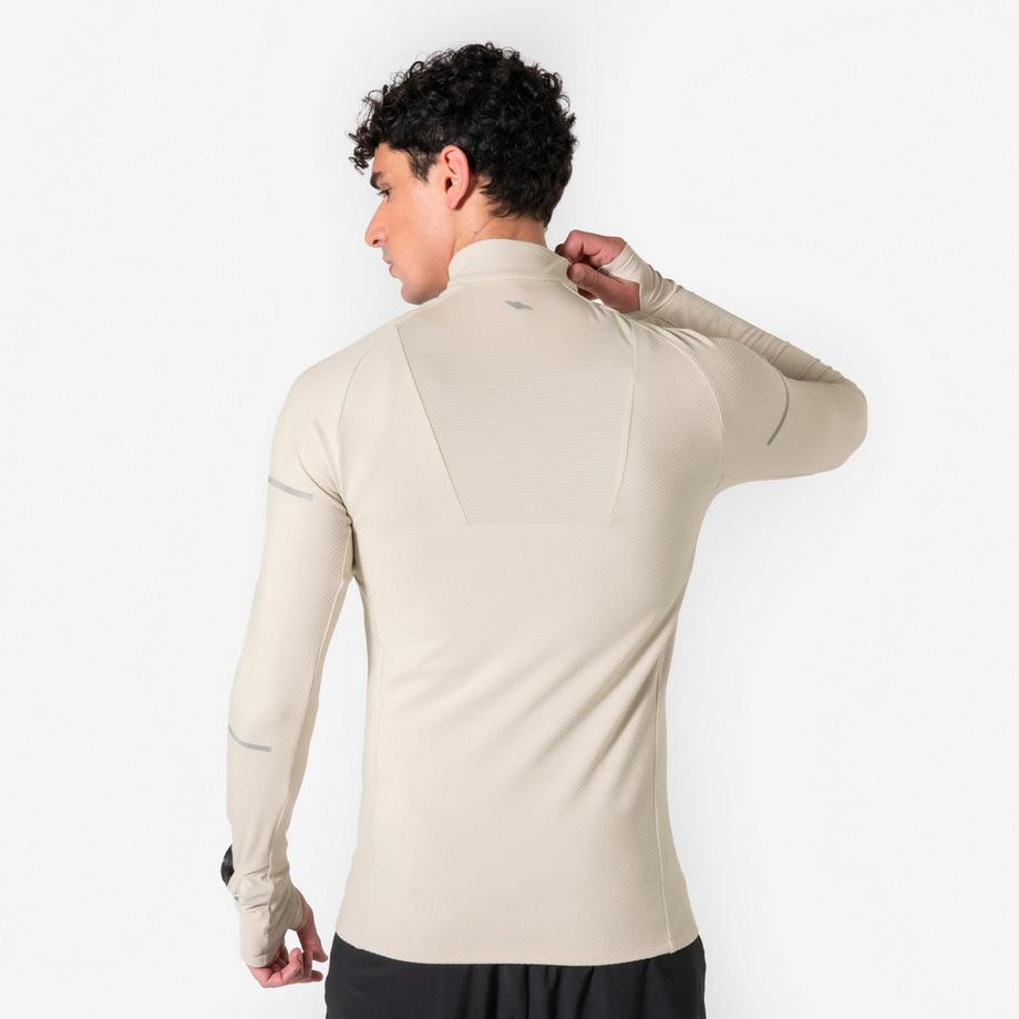 KIPRUN  Laufshirt langarm  warm mit Reissverschluss - Kiprun Run 900 Warm, Beige 