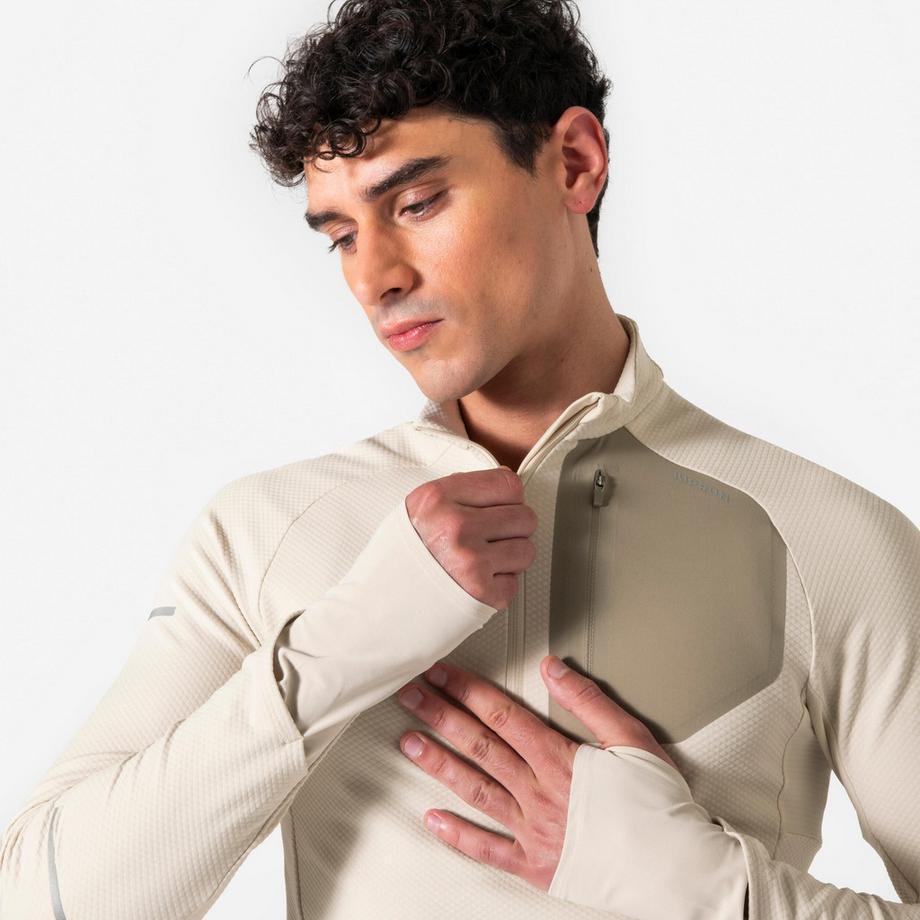 KIPRUN  Laufshirt langarm  warm mit Reissverschluss - Kiprun Run 900 Warm, Beige 