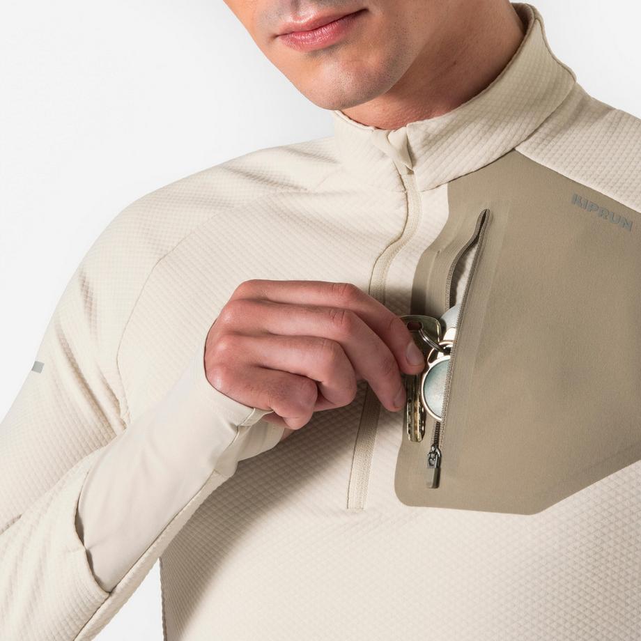 KIPRUN  Laufshirt langarm  warm mit Reissverschluss - Kiprun Run 900 Warm, Beige 