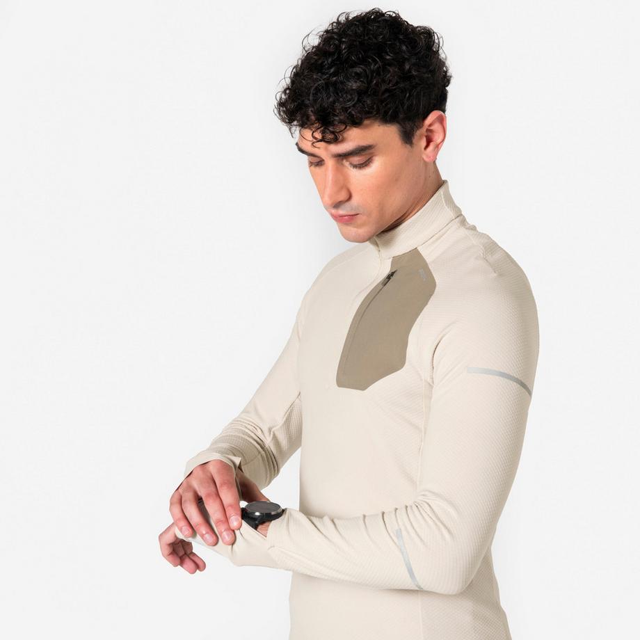 KIPRUN  Laufshirt langarm  warm mit Reissverschluss - Kiprun Run 900 Warm, Beige 