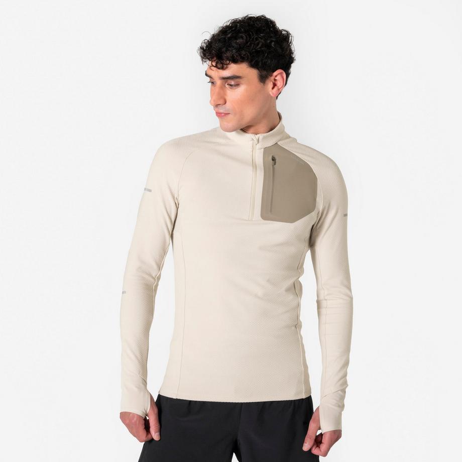 Laufshirt langarm  warm mit Reissverschluss - Kiprun Run 900 Warm, Beige