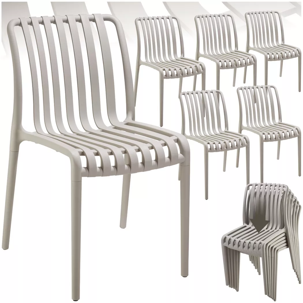 Tectake - Chaises de jardin ALCUDIA résistant aux intempéries et aux UV, 6 Stück, Taupe