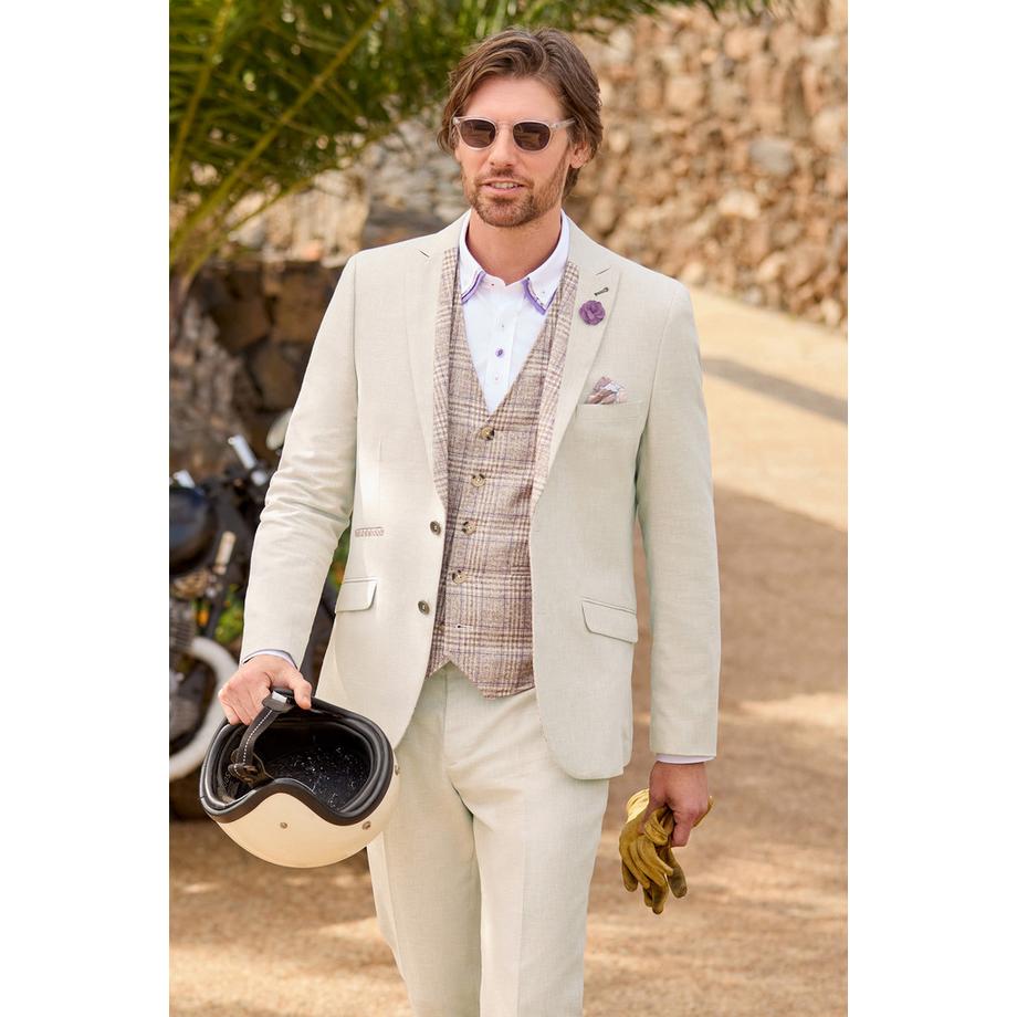 Blazer en Mélange de Lin avec Doublure Florale et Revers en Pointe