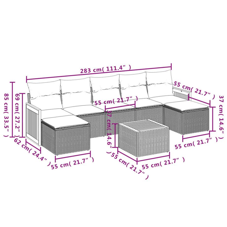 VidaXL set divano da giardino Polirattan  