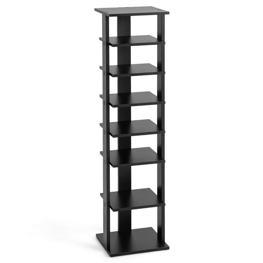 Northix Étagère à chaussures en bois à 8 niveaux, organisateur de chaussures vertical 27,5x26,5x110cm noir  