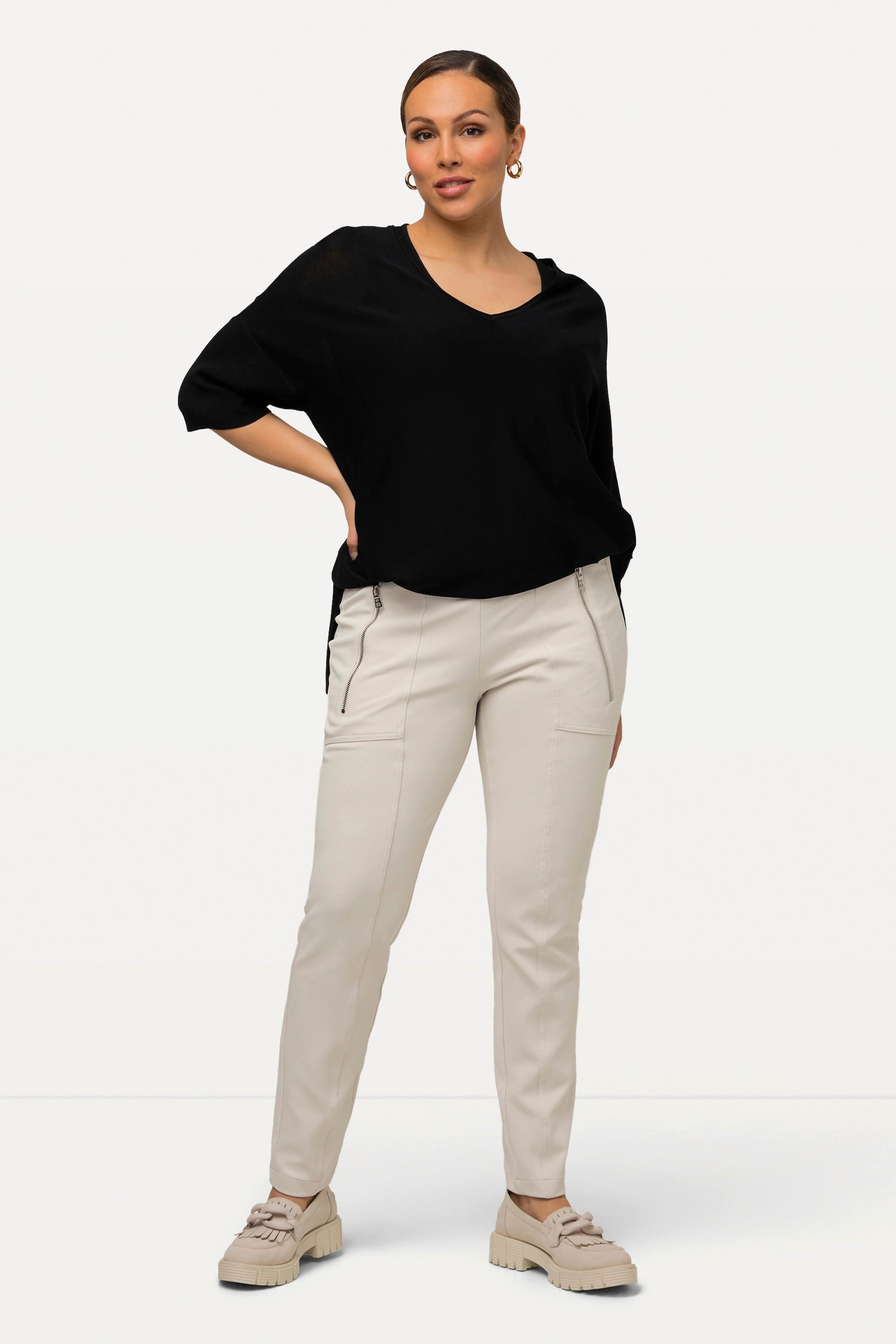 Ulla Popken  Pantalon 7/8, coupe carotte à taille élastique, poches zippées 