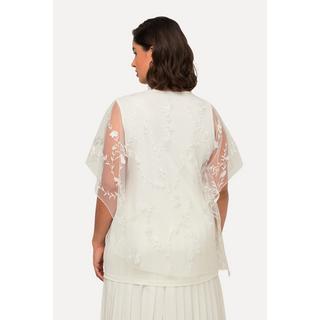 Ulla Popken  Blusa con mantellina in pizzo, scollo a V e mezze maniche 